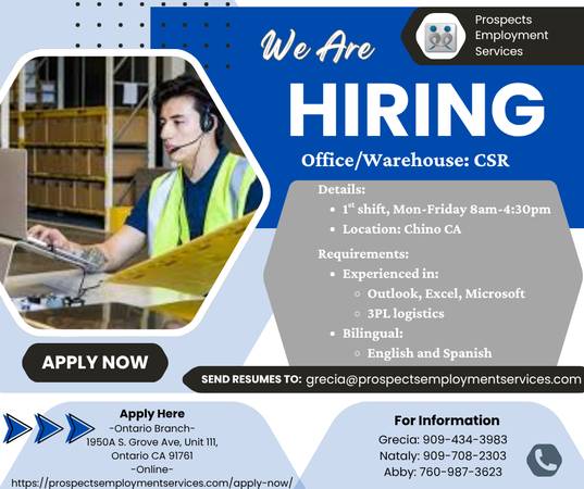 Office Customer Service Representative (CSR) (Chino)