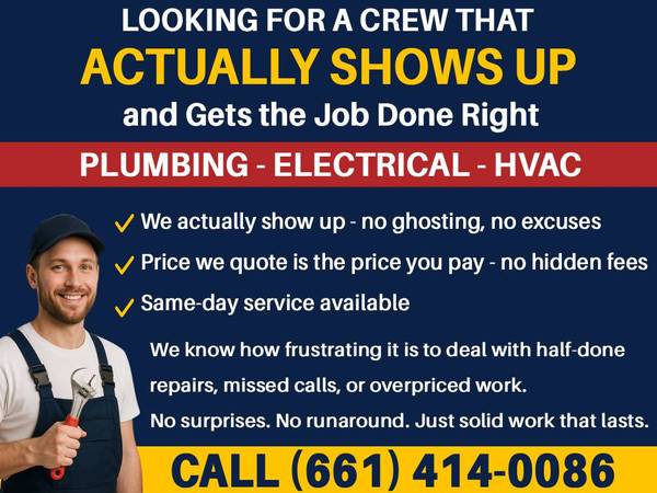 Plumber • Electrician • AC Repair – Same Day Service (661-414-0086 - Repairs, Installations You Can Count On)