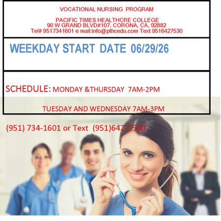 Vocational Nursing Program Starts June 29 2026 in Corona Riverside and Moreno Valley