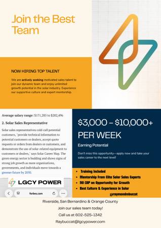 SOLAR ENERGY REPRESENTATIVES WANTED (Riverside, San Bernadino & Orange County)
