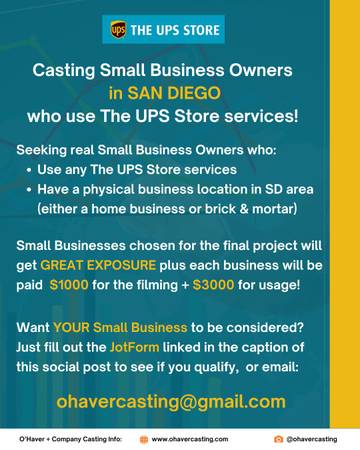 Casting Real Small Business Owners who use The UPS Store