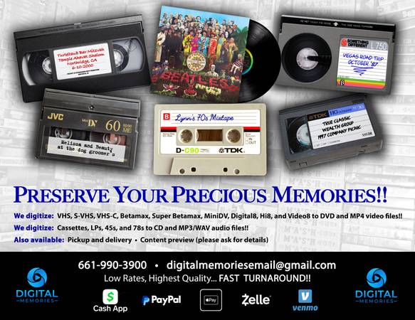 Digital Transfer from Video/Audio Tapes and Vinyl Records (Bakersfield)