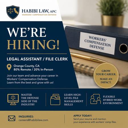 OC/LA Workers Compensation Defense Legal Assistant / Law Clerk (Paramount, CA)