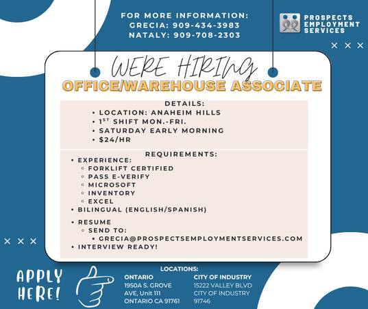 Office / Warehouse CSR (Anaheim Hills)