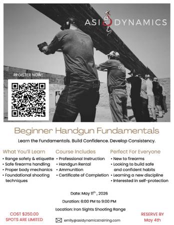 Beginner Handgun Fundamentals -- Registration Now Open!! (Oceanside)