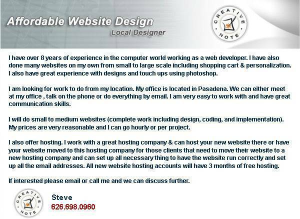 EXPERIENCED WEBSITE DESIGNER READY TO WORK.. great rates + LOCAL (L.A. Area........Local)