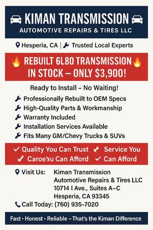 6L80 Transmission in stock ready to install (Hesperia,CA)