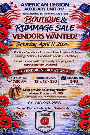 VENDORS WANTED BOUTIQUE & RUMMAGE SALE (PANORAMA CITY)