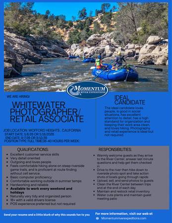 Retail Associate/Whitewater Photographer (Wofford Heights)