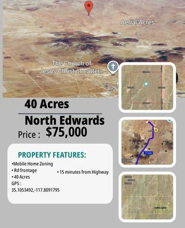 $75,000 - 40 Acres in North Edwards, Mobile Home Community Zoning in California City