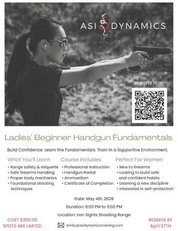 Ladies' Beginner Handgun Fundamentals-- Registration Open Now!! (Oceanside)