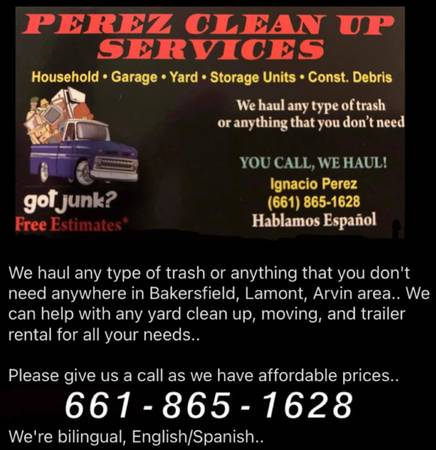 Affordable Trash Hauling, Yard Clean Up, Moving, Trailer Rental.. (Bakersfield)
