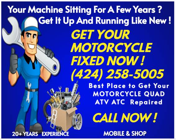 MOBILE MOTORCYCLE SCOOTER QUAD ATV ATC MECHANIC FAST REPAIR CALL NOW! (WE COME TO YOU MOBILE LA ORANGE VENTURA RIVERSIDE SB)