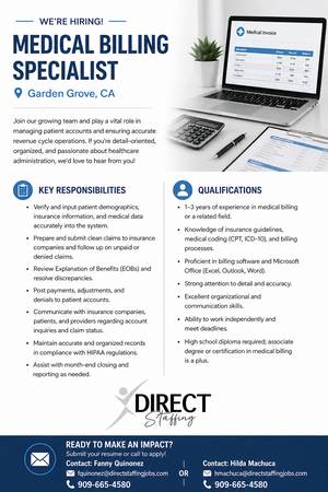 MEDICAL BILLING SPECIALIST (Garden Grove)