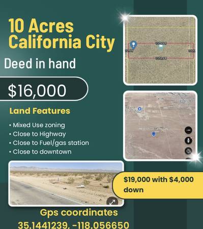 $16,000 10 Acres California City. Owner finance (California city)